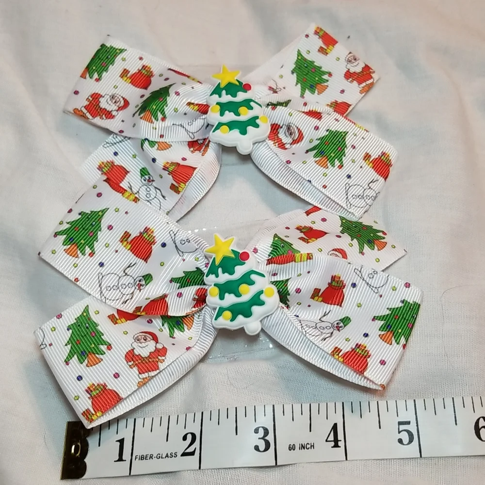 HOLIDAY HAIR BLING FASCINATOR SANTA HAT GLITTER BOW SET OF CHRISTMAS TREE RIBBON